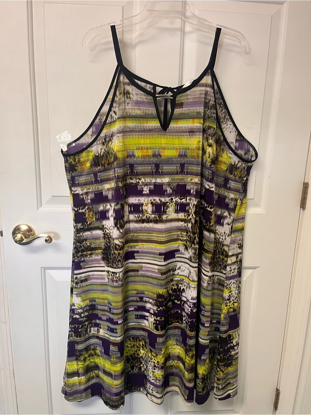 Sleeveless Striped & Animal Print Shift Dress - Purple/Yellow